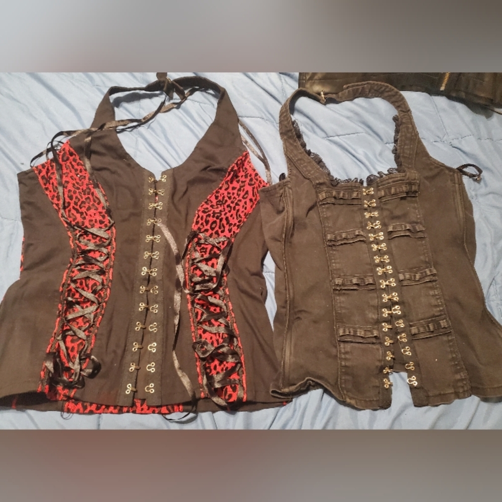 Royal Bones And Tripp NYC Red and Black Lace-Up Blouses
